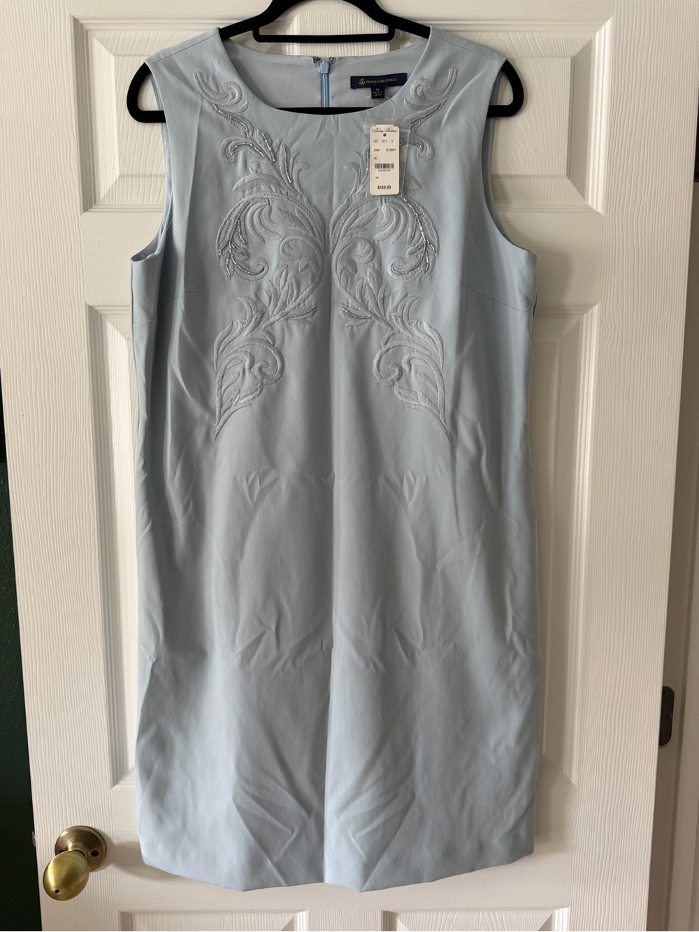 Brooks Brothers Light Blue Sleeveless Embroidered Shift Dress